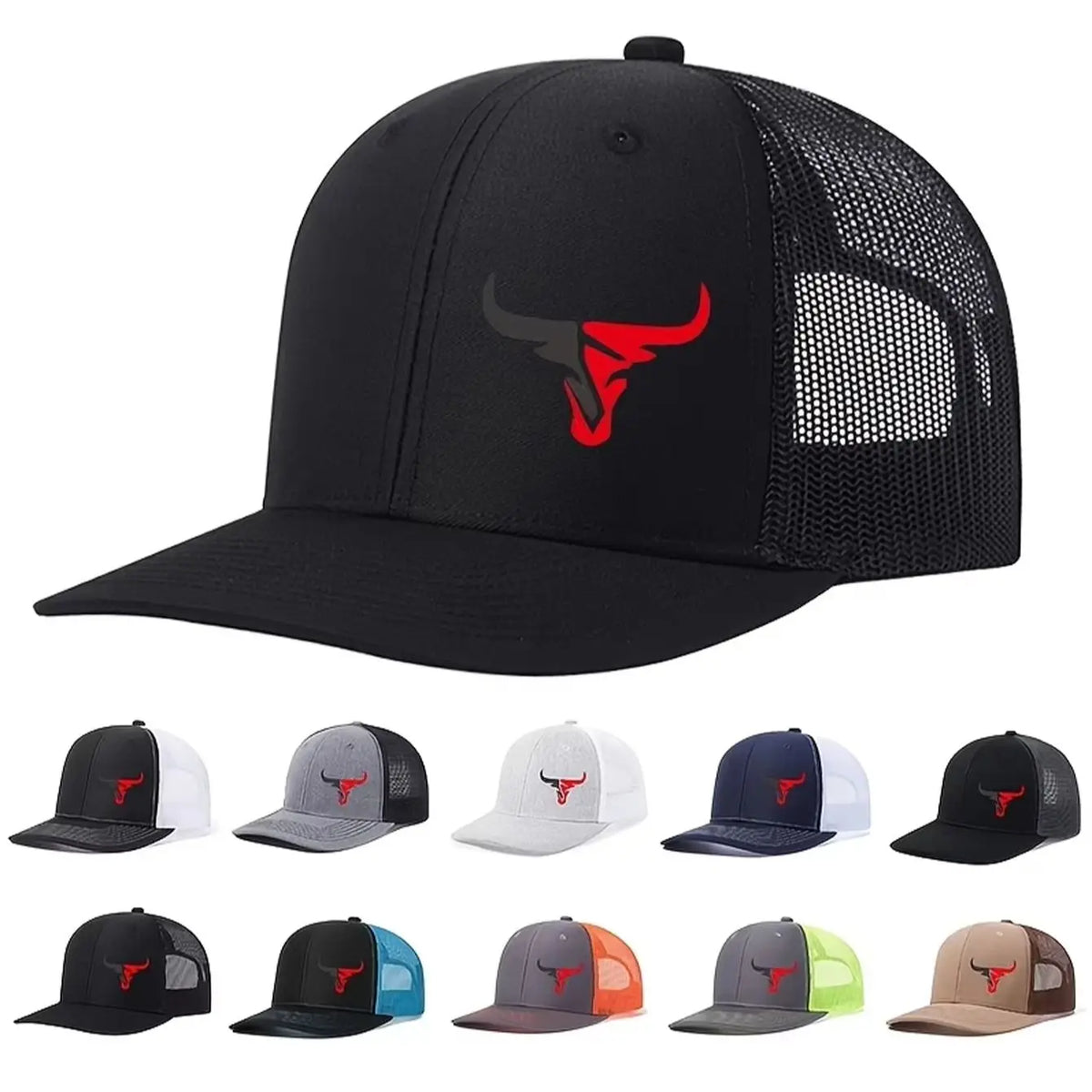 Breathable Adjustable Bull Head Print Baseball Cap - Lightweight Sun Hat for Outdoor Sports, Mesh Design，Perfect for Casual Wear