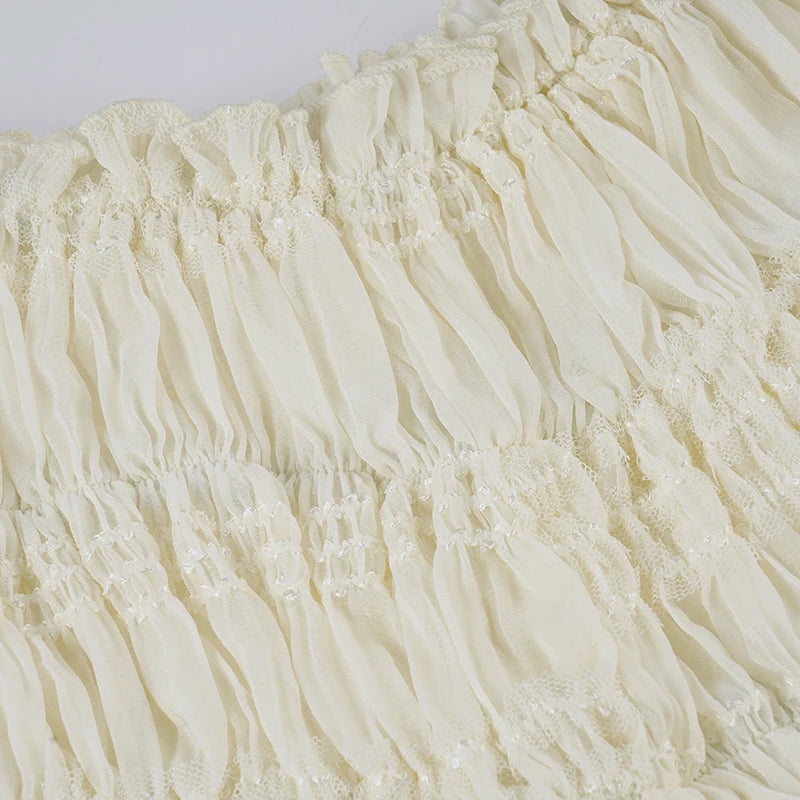 SUCHCUTE Beige Folds Textured Chiffon Shorts Women Summer Elastic Waist Bottoms All Match Casual Shorts Grunge Fairycore 2026