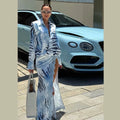 Fashion Printed Long Shirt Style Dress Women Full Sleeve Lapel Lace Patchwork High Split Dresses Female 2026 Autumn Lady Robe
