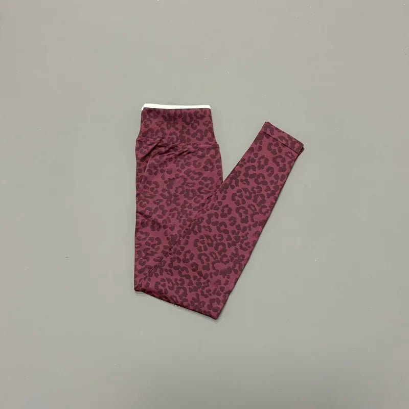 HISTELLO Seamless Sports Pants Leopard Print High Waist Scrunch Hip Shaping Elastic Tummy Fit Running Fitness Yoga Leggings