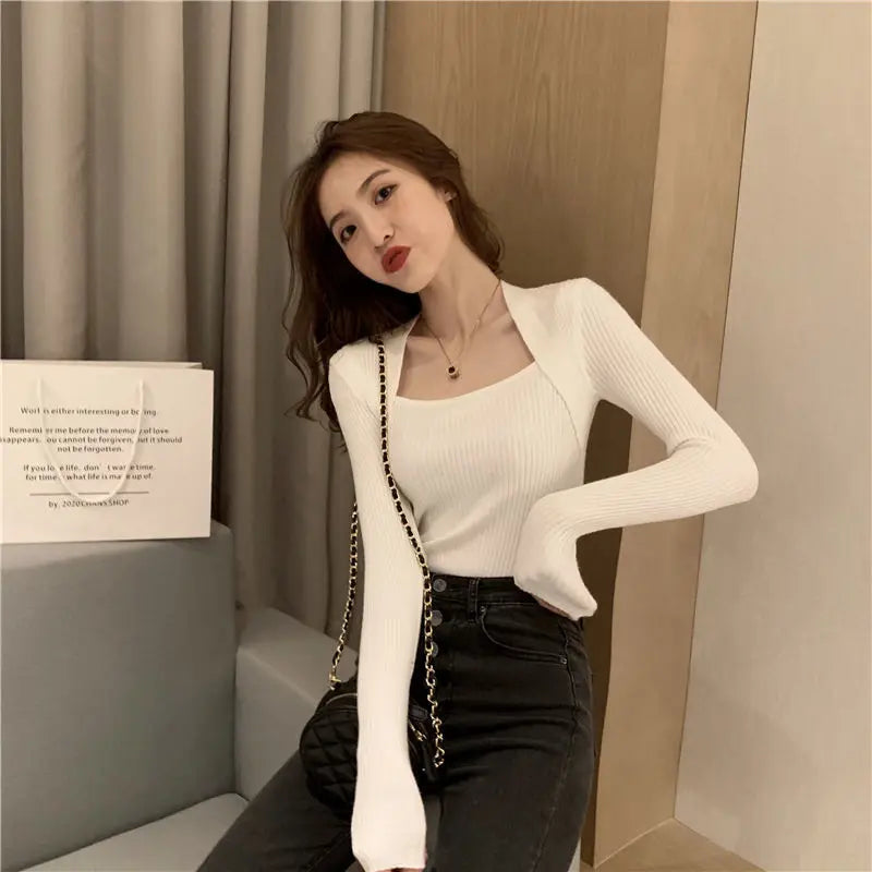 Women's Long Sleeve Pullover Sweater Basic Elastic Knitted Jumper Solid Autumn Winter Fashion Top Female Knittedwear