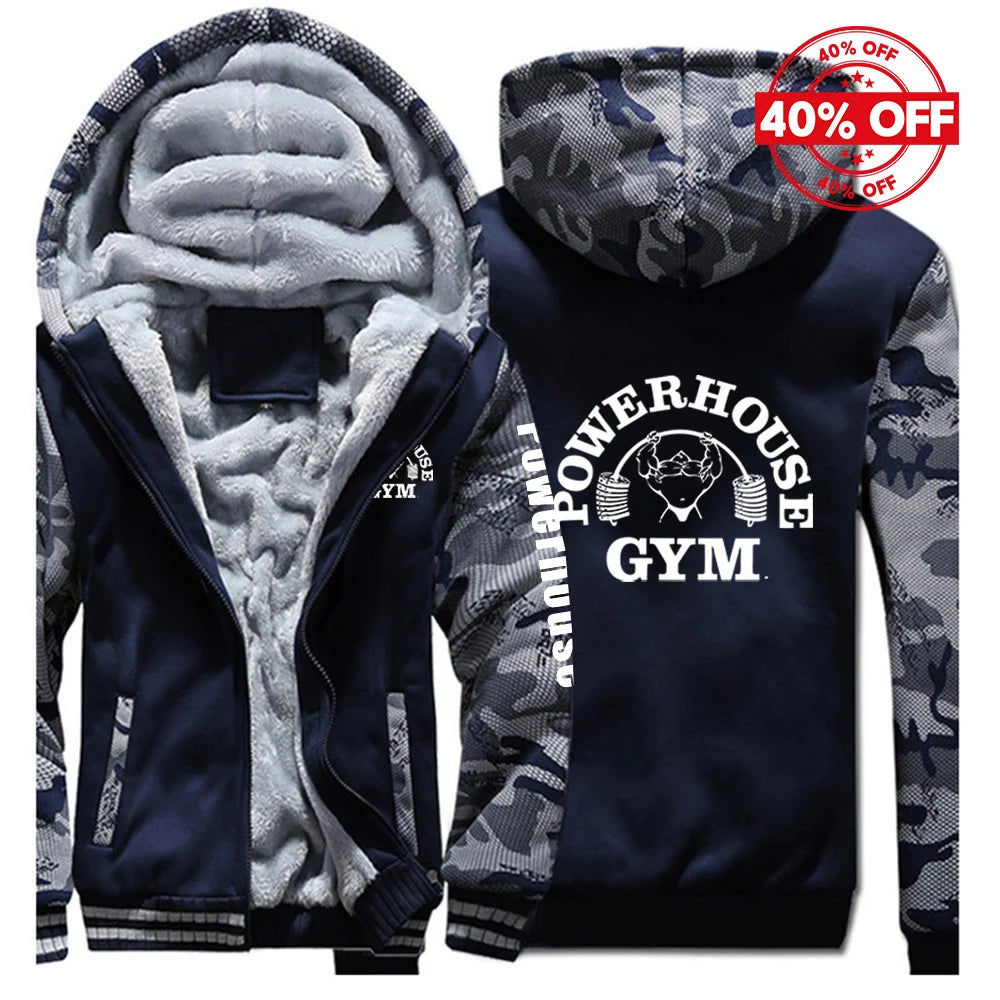 2025 Autumn And Winter Man's Fashion Brand Contrast Color Jacket Hoodies Powerhouse Gym Logo Logo Print Comfortable Warm Coat