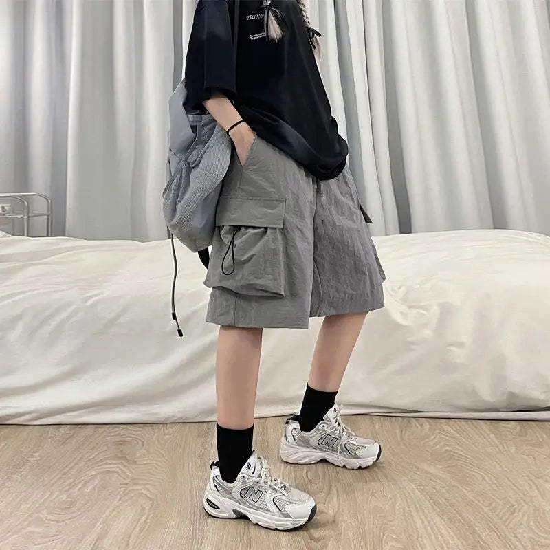 Women High Waist Cargo Shorts American Style Streetwear Summer Wide Leg Pants Fashion Female Big Pocket Loose Shorts