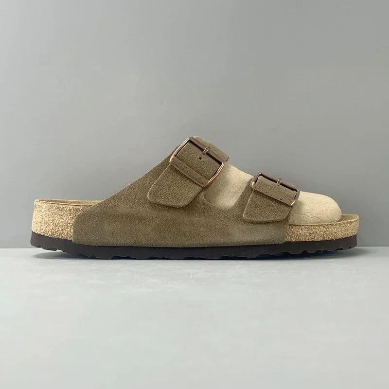 Suede Clogs for Men Women Cork Footbed Closed Toe Slides Comfort Arch Support Casual Walking Mules