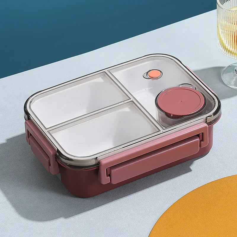 850ML Lunch Box with Tableware Sauce Box Portable Plastic Compartment Bento Box for Kids Food Storage Container Microwavable