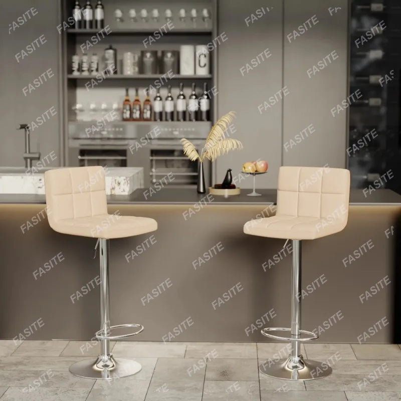 Nordic Modern Square PU Leather Swivel Adjustable Bar Stool, Set Of 2, Bar Stool For Kitchen Counter,Gray