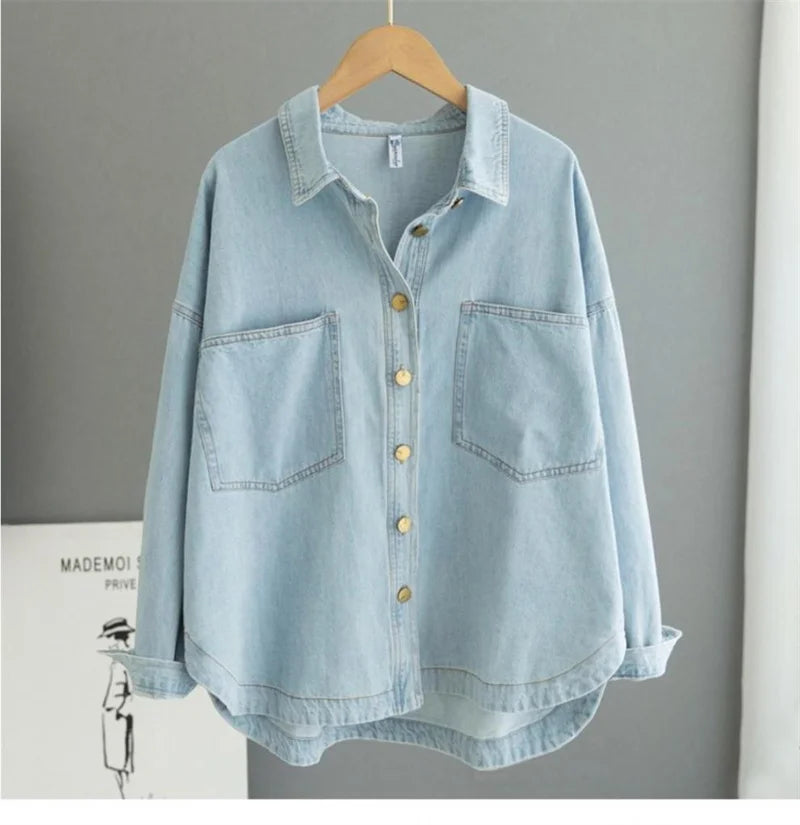 Women's Shirt Spring Autumn Korean Denim Shirt Jacket 2024 New Women Long Sleeved Loose Ladies Jeans Blouse Tops Lady