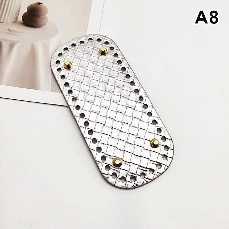 Handmade Leather Bag Bottom 18x8cm Woven Pattern DIY Accessories for Knitting Crochet Purse Making