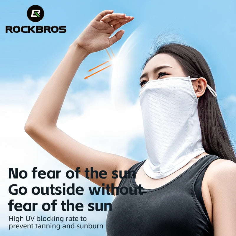 ROCKBROS Summer Ice Silk Cycling Face Mask Breathable Anti-UV  Bike Face Neck Cover Bandana MTB Road Sports Hanging Ear Scarf