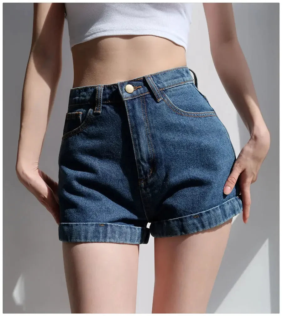 Basic Denim Shorts Women Sexy Skinny Vintage All-match High Waist Fashion Casual Streetwear Summer Chic Pure Temperament Females