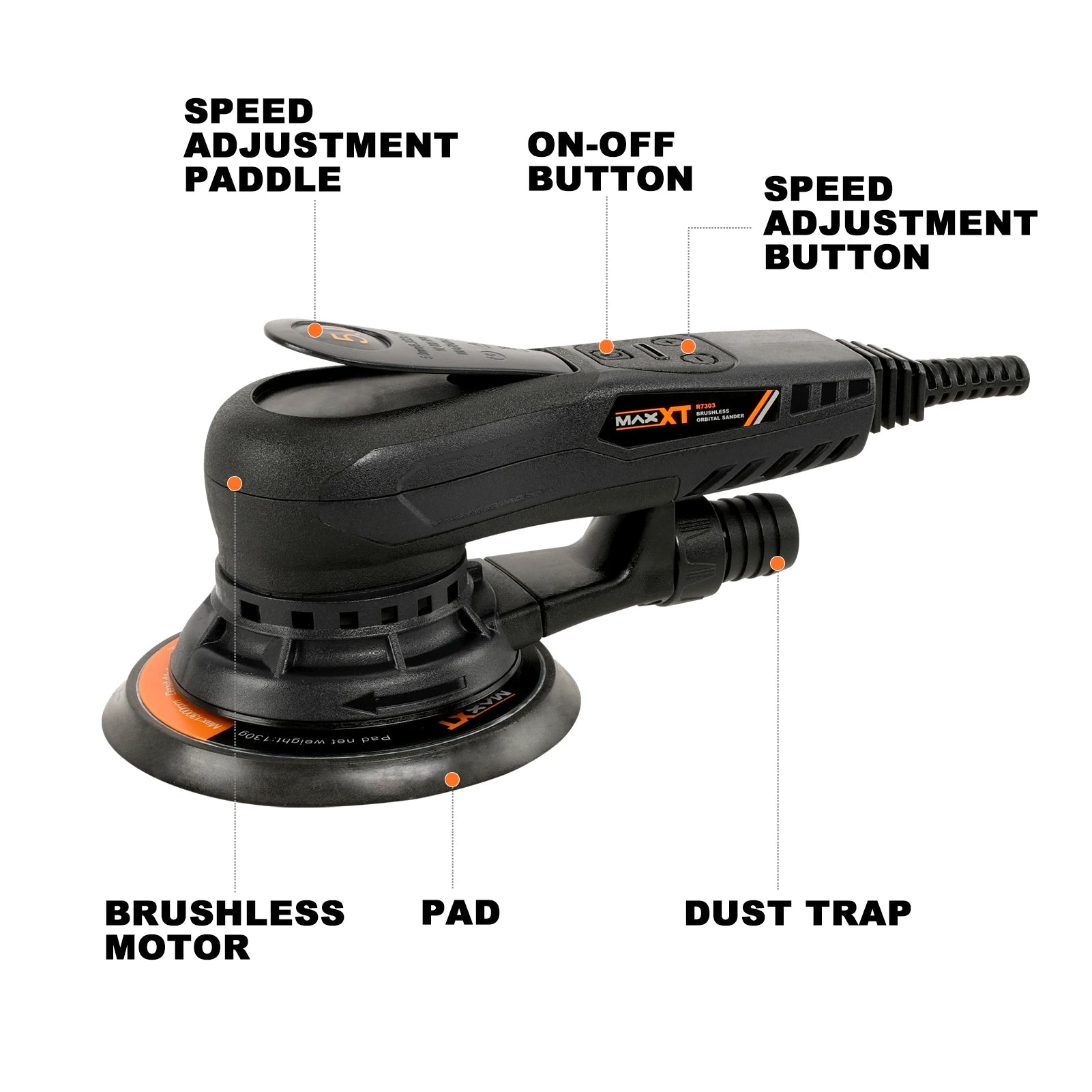 MAXXT 6Inch 150mm Power Sanding Machine Electric Orbital Sander Central Vacuum Brushless Motor Sander Orbital Car Polisher