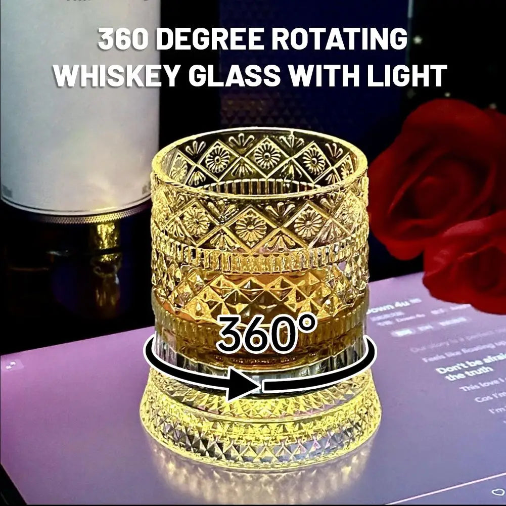 Luminous Rotating Whiskey Glass Elegant Whiskeys Cup Crystal Glass Drinkware for Parties for Cocktail Party Drinking Glass