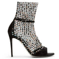 2025 New Star Internet Celebrity Same Style Sexy Water Diamond Fish Mouth Hollow Mesh Cool Boots High Heel Shoes Thin Heels