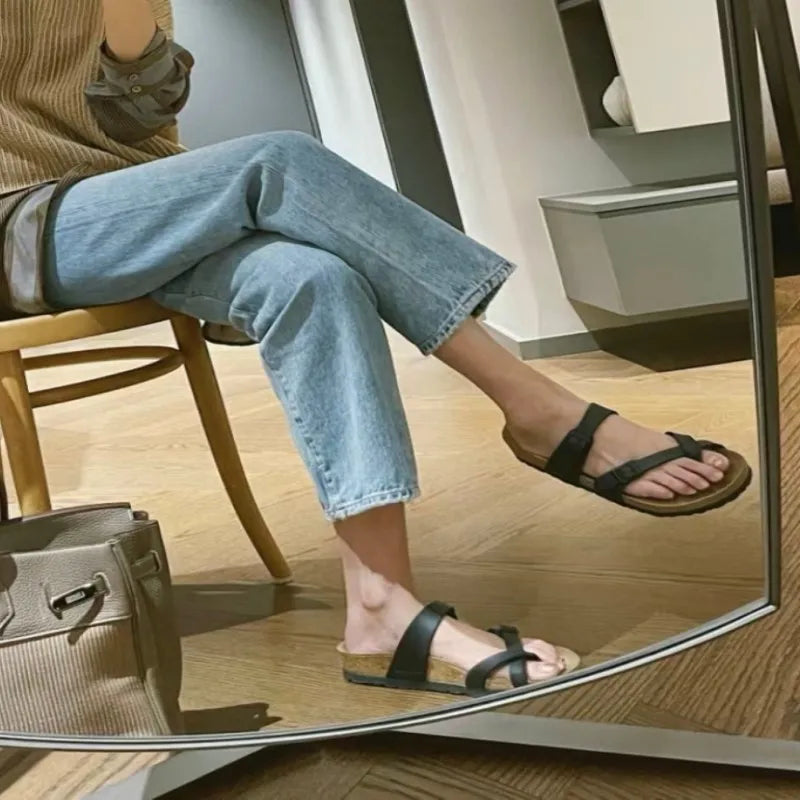 Summer Ins Hot Slippers New Women Cork Clogs Slippers Footbed Beach Sandals Outdoor Suede Clogs Sandals with Adjustable Buckle