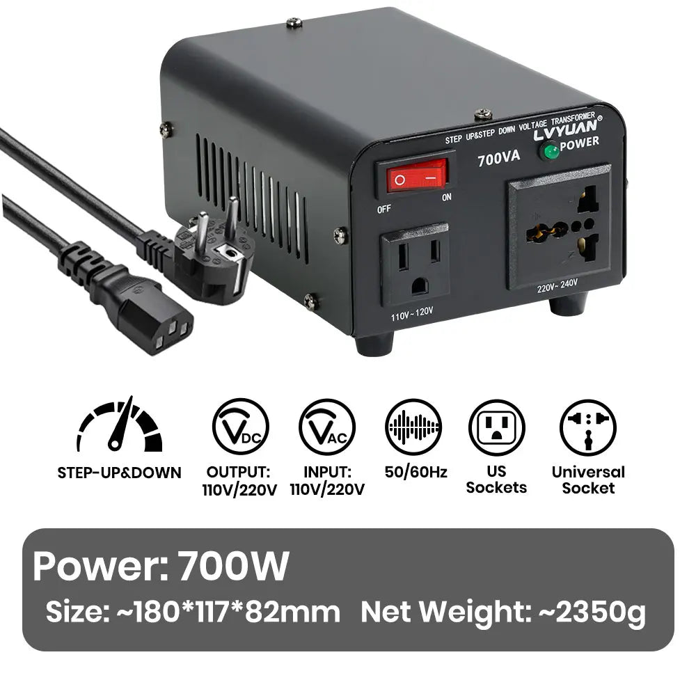 LVYUAN 700VA‑6000VA Heavy Duty Step Up Down Voltage Transformer, 110V/120V to 220V/230V, US EU Socket for Overseas Electrical Equipment