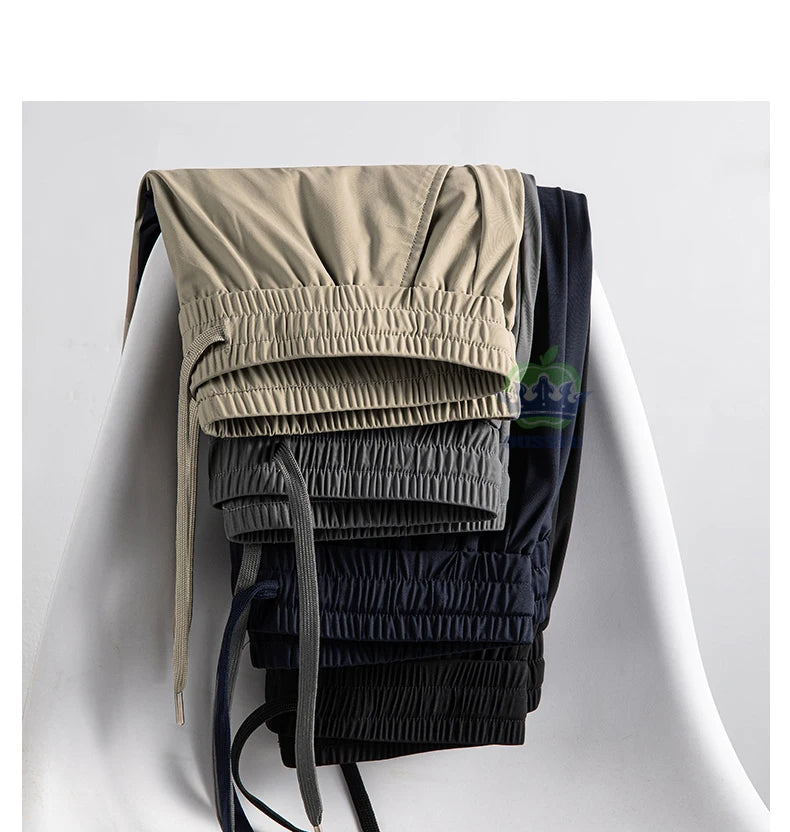 Summer High Stretch Pants Man Thin Elastic Waist Korean Grey Sweatpants Jogging Casual Sports Trousers Male Fashion Luxury Brand