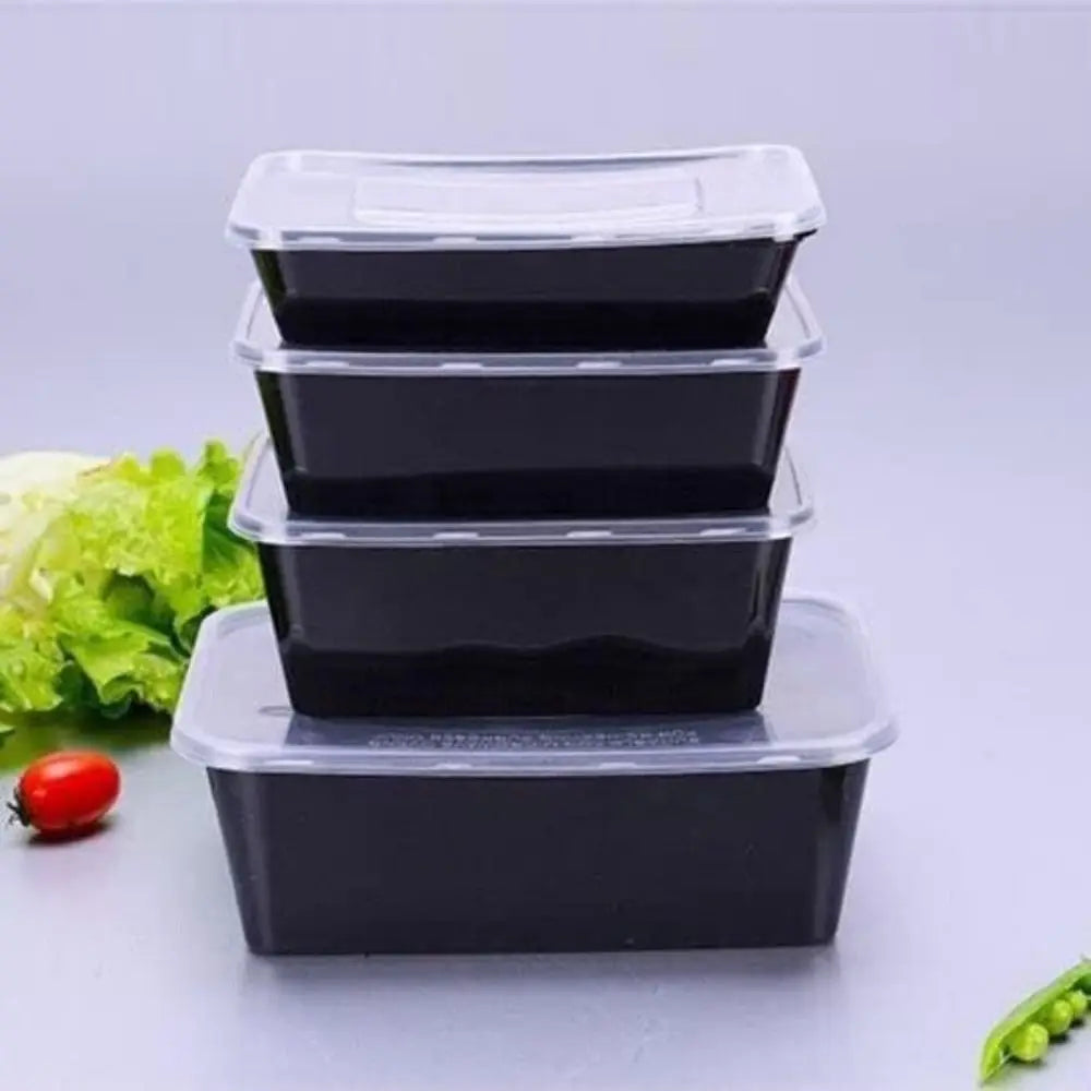 5Pcs/set Plastic Disposable Food Containers Useful with Lid Large Capacity Lunch Box Black Leakproof Fridge Storage Boxes