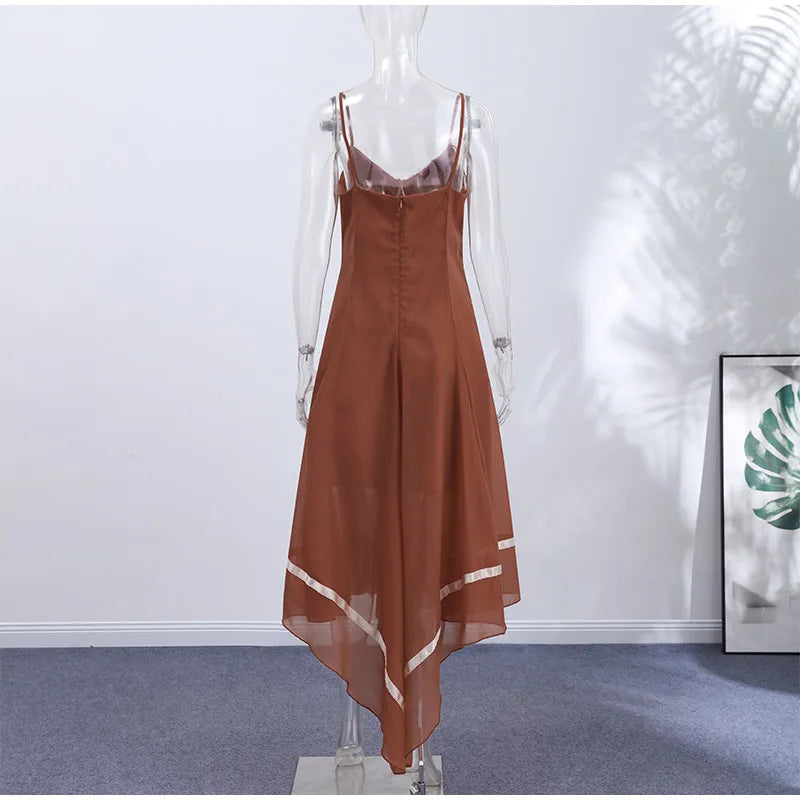 Elegant Pleated Women's Dress Sleeveless Backless Patchwork Waist-Closed Ruffle Hem Sling Maxi Dresses 2026 Summer Female Robe