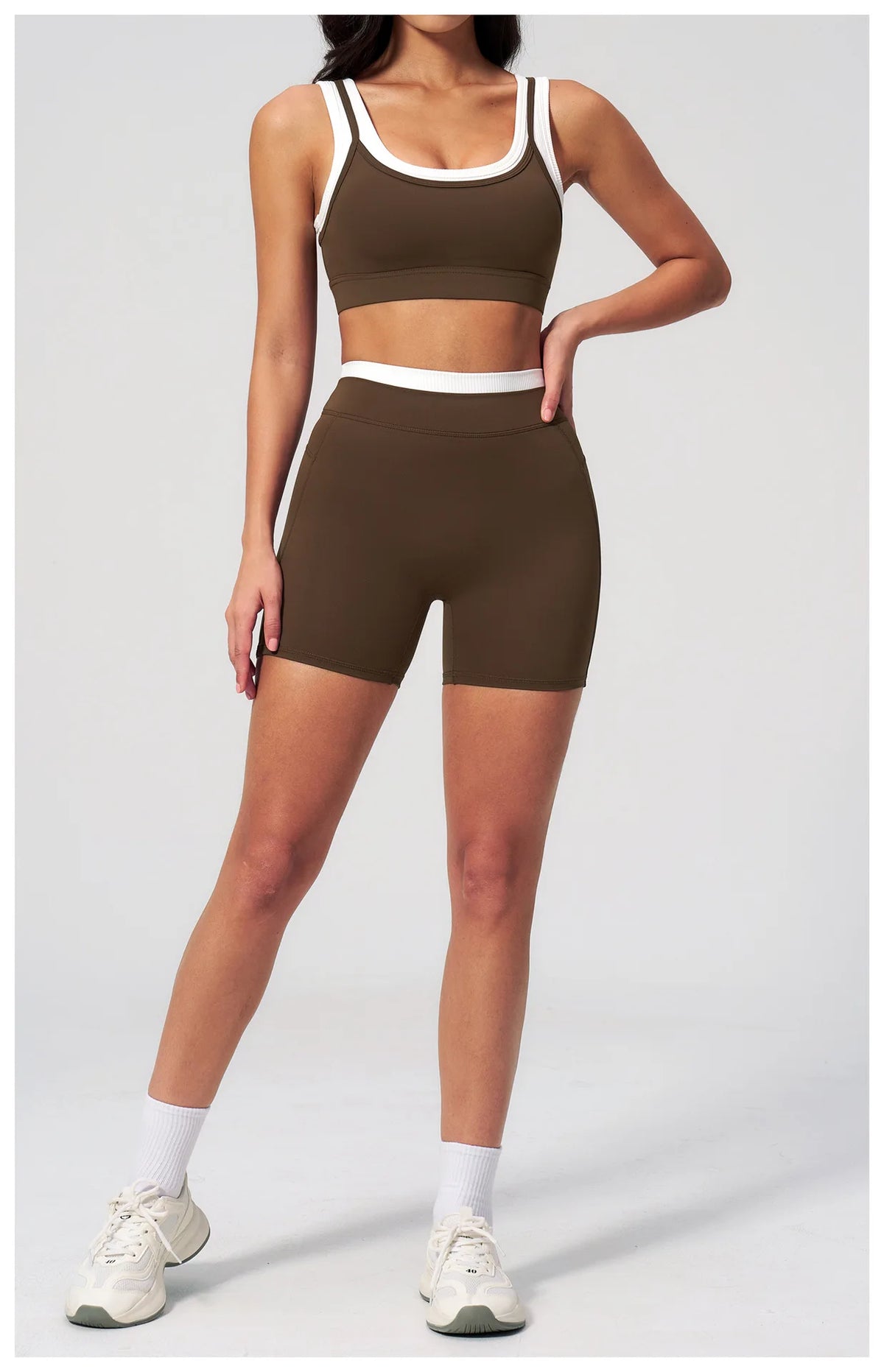 Custom LOGO Women's Naked Fake Two-piece Sports Vest Threaded Contrast Yoga Bra Running Fitness Clothing Top