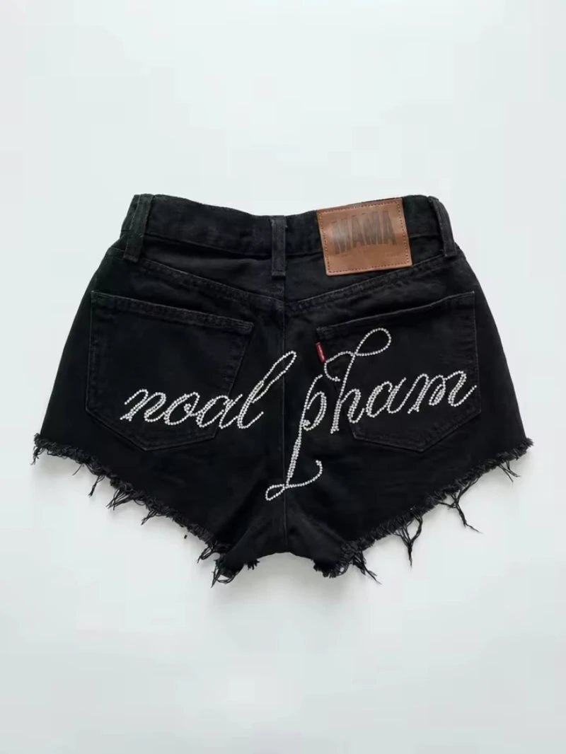 Y2K American New Camouflage Washed Old Baggy Denim Shorts Women Gothic Punk Hip Hop Popular Joker Wide Leg Shorts