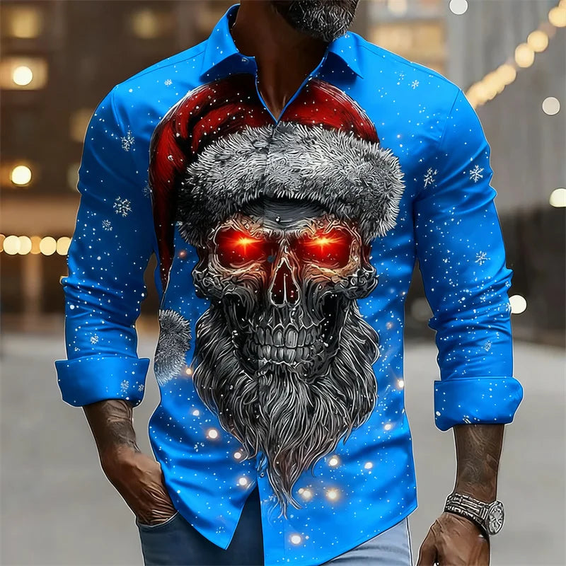 Men's shirt long-sleeved Christmas shirt, 3D printed HD pattern, fashionable casual design, comfortable men's long-sleeved top
