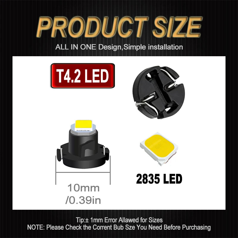 10pcs T3 T4.2 T4.7 T5 LED Car light Bulb Luces LED Para 1 LEDs 2835 5050 SMD Auto Interior Side light