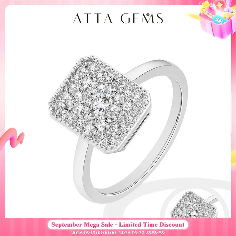 ATTAGEMS Original DVVS1 Moissanite Rings Rectangular Design forWomen 925 Sterling Silver White Gold Engagement Ring Fine Jewelry