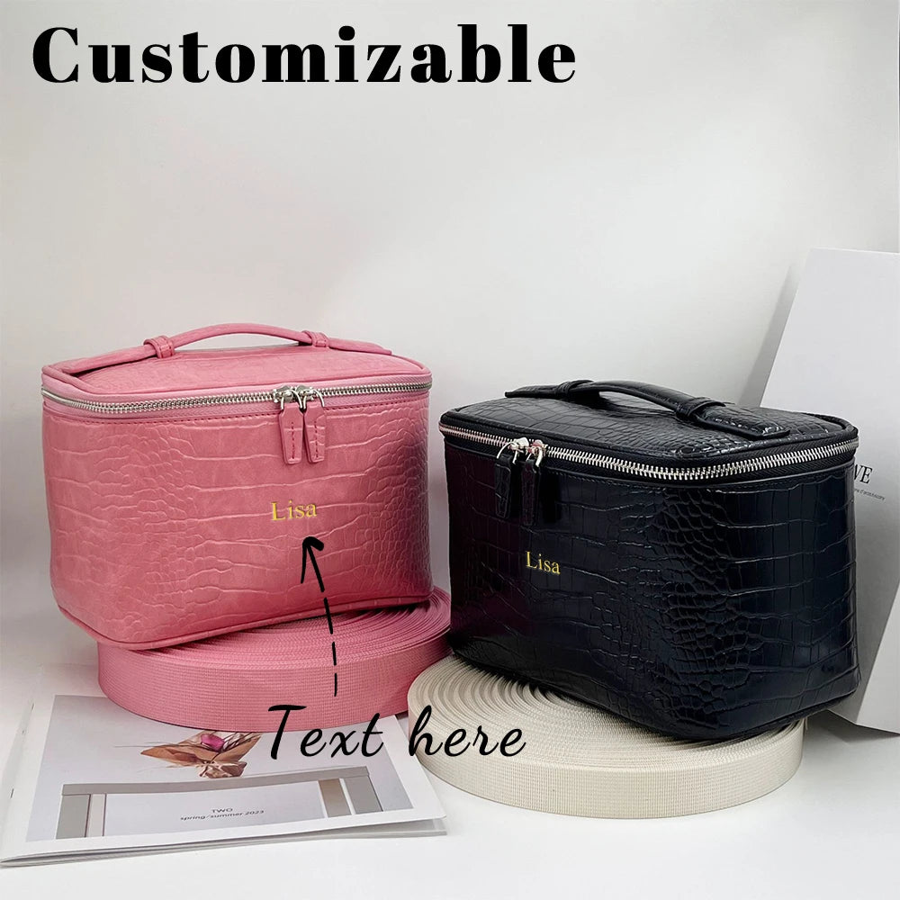 Customized Name 'Crocodile Pattern' Leather Portable Large-Capacity Multi-Zone Storage Makeup Bag Storage Bag