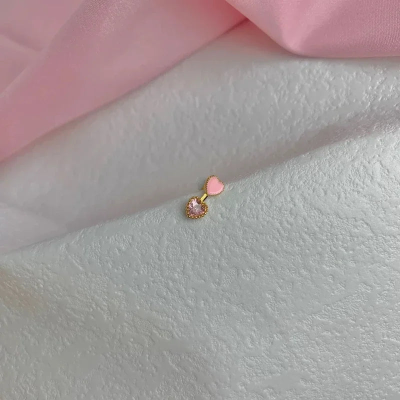 1 PCS New Fashion Cute Pink Zircon Crystal Ear Bone Nail 316L Medical Titanium Steel Earrings for Women Y2K Punk Jewelry