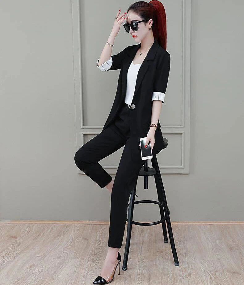 Two Piece Set Pants for Women Professional Trouser Suit Blazer and Womens 2 Pant Sets Top Outfit Wear To Work Office Pink Classy
