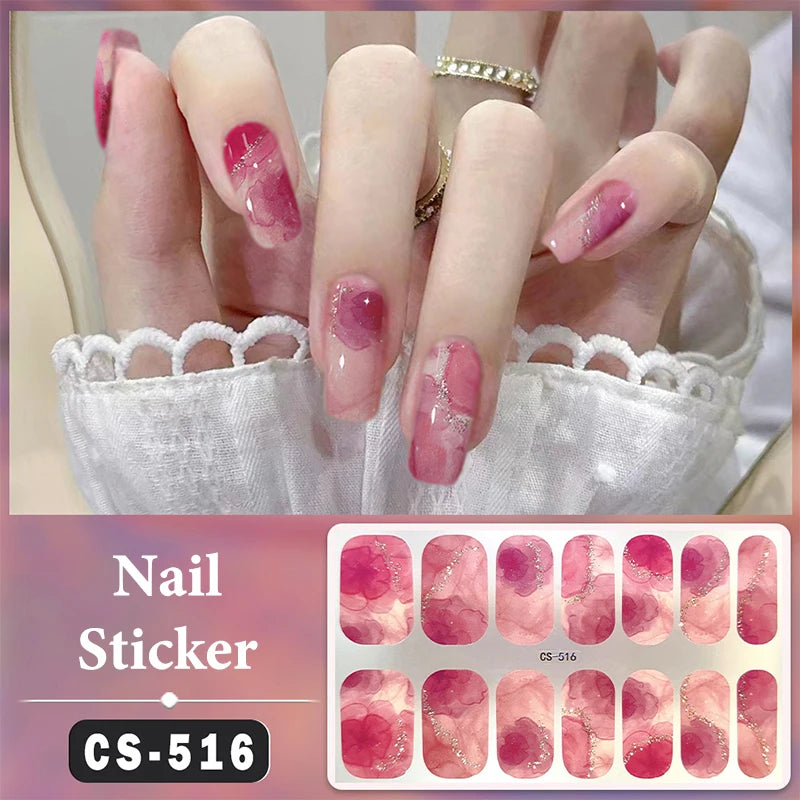 No Baking Lamp Waterproof Nail Wraps Full Cover Nail Stickers Firm And Not Easy To Fall Off 14 Nails/Set Multi Color Nail Patch