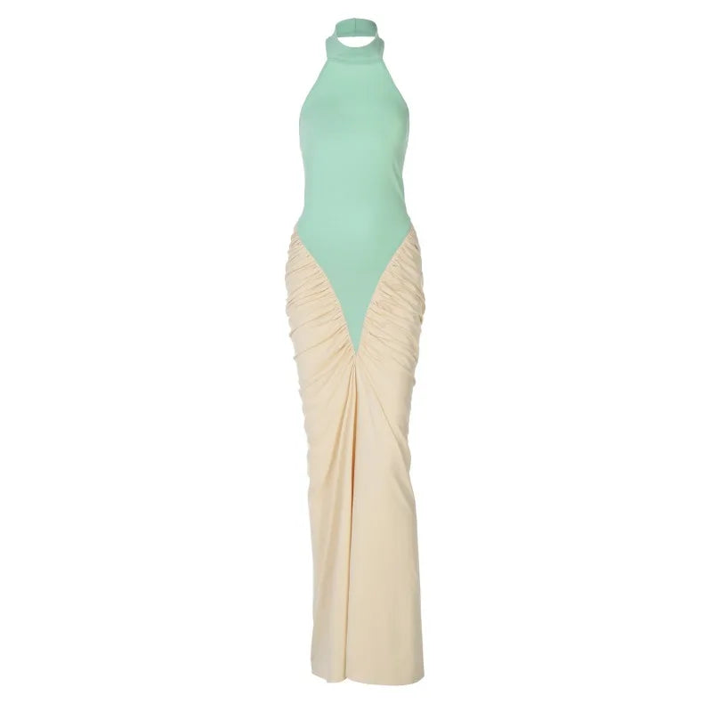 BOOFEENAA Patchwork Halter Backless Maxi Dress for Dinner Evening Gown Sexy Elegant Party Dresses for Woman Fall 2025 C15-CH41