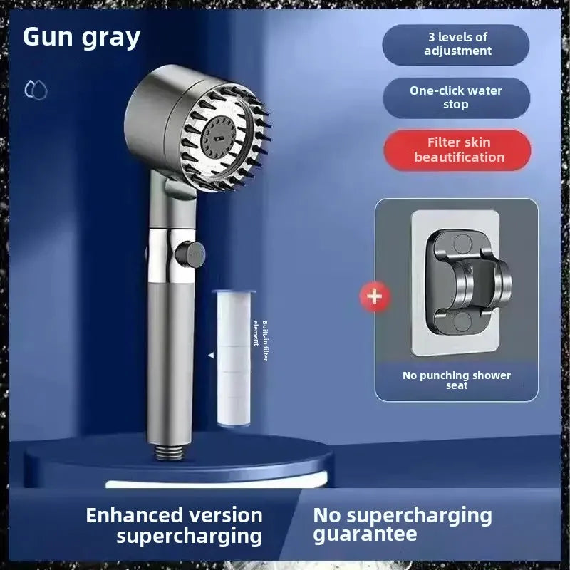 Shower Head High Pressure Shower Head One Button Water Stop Water Saving Adjustable 4 Mode Water Massage Shower Head