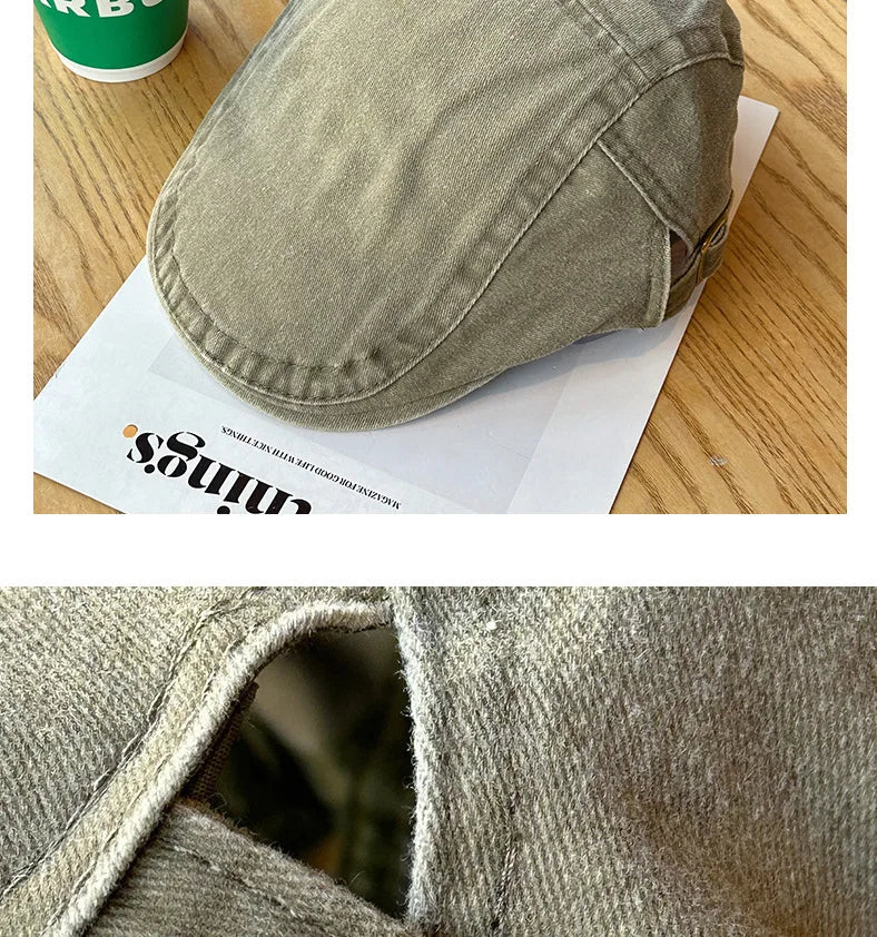 Spring Summer Watered Denim American Casual Retro Beret  Washed Old Street Forward Hat British Painter Newsboy Cap Visor