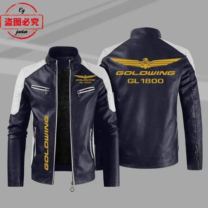Gold Wing 1800 motorcycle LOGO washed pu leather jacket men's windproof autumn and winter spring and autumn leather jacket