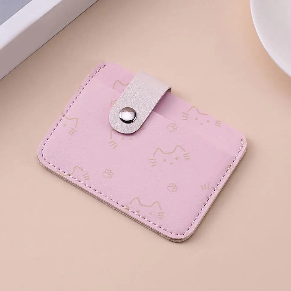 Cute Cat Print Card Holder Wallet for Women Girls Fashion PU Leather Money Bags Mini Slim Coin Purse Portable Daily Gift