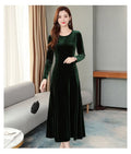 Elegant Long Velvet Dress Women's Autumn Winter New Style Knee-Length A-Line Skirt Polyester Fabric Regular Sleeve round Neck