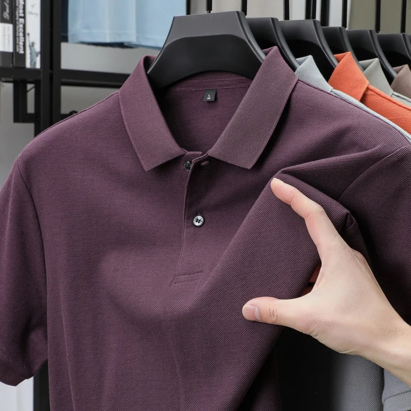 100% Pure Cotton Boutique Short-Sleeved High-End Men's Polo Shirt Summer High-Quality Solid Color Tops Business Casual T-Shirt