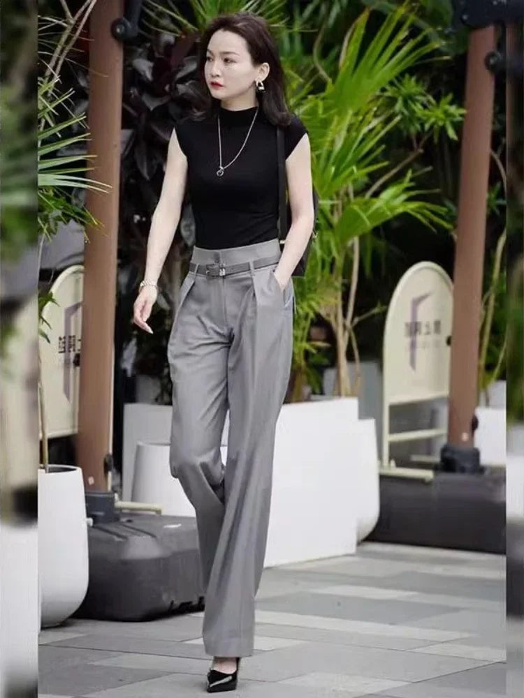 Women's Top and Pants Two Piece Set Formal Summer 2025 Business Ladies Trouser Wide Leg Clothes Clothing Trend Fashion Tailor D