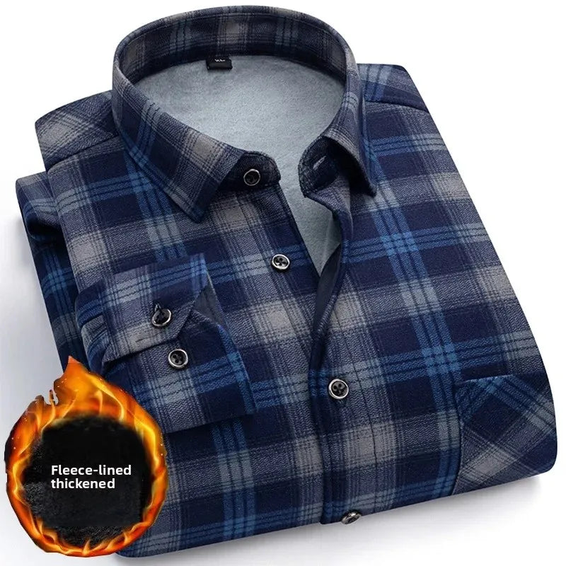 Thickened Fleece Winter Warm Shirt Men's Long Sleeve Plaid Casual Style Dad Clothes Comfortable Breathable Casual Shirt