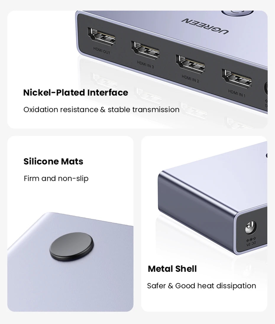 UGREEN HDMI 2.1 Switcher 8K 60Hz 4K120Hz HDMI-compatible Switch 3 in 1 Out with Remote Control Converter For Xbox PS5 Monitors