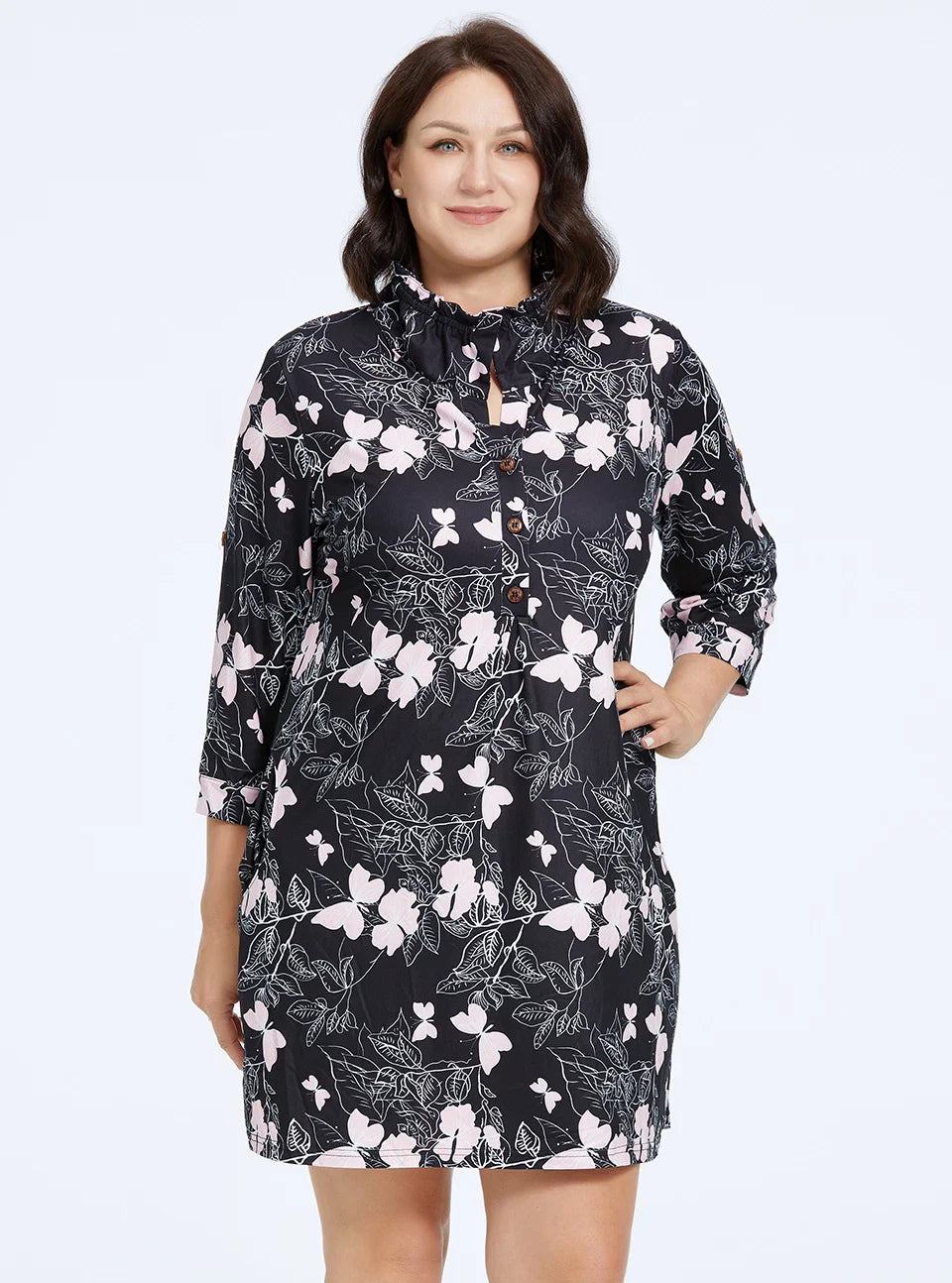 Astrid Women's Dresses 2023 New Long Sleeves Plus Size Floral Print Elegant Dress Stand-Up Collar Party Dresses Daily Office