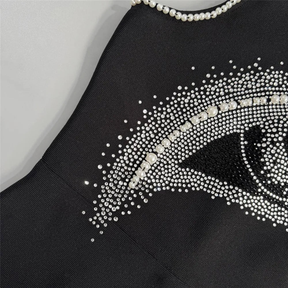 Women Fashion Pearl Bandage Dress Sexy Beading Sleeveless Clothes Celebrity Party Elegant Dresses