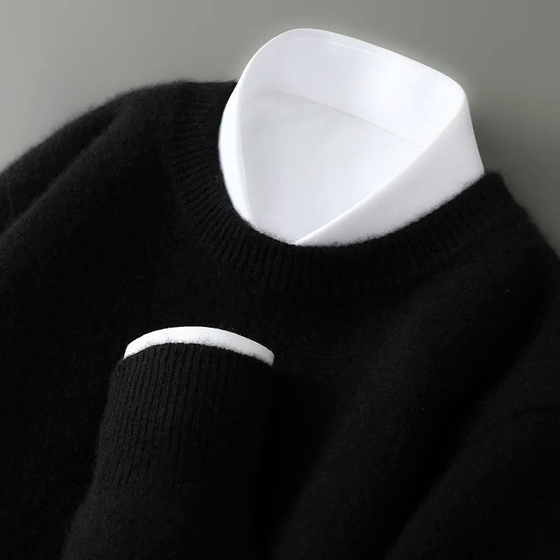 100% Australian Wool Knitted Men's O-Neck Sweater, Casual Business, Spring and Autumn Men's Long-Sleeved Pullover New Sweater
