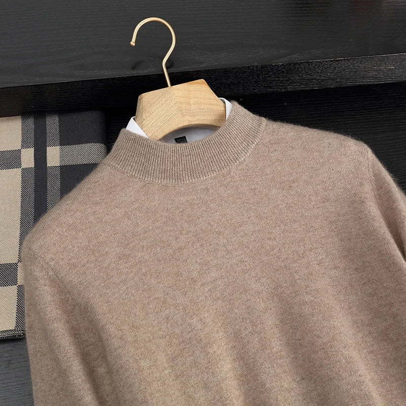 Autumn and Winter Half-high Neck 100% Pure Wool Men's Long Sleeve Leisure Sweater Knitwear