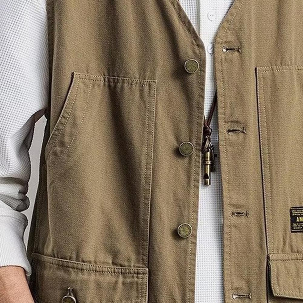 Summer Retro Loose and Thin Japanese Multi Pocket Workwear Sleeveless Vest Men