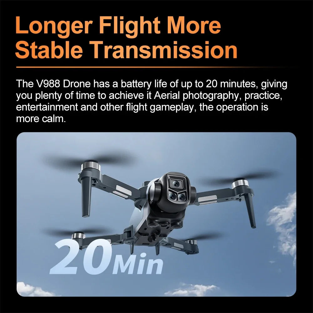 Original V988 Drone 8K HD Dual Camera Professional 5G WIFI FPV Remote control with large screen Foldable Quadcopter RC DronPlusX