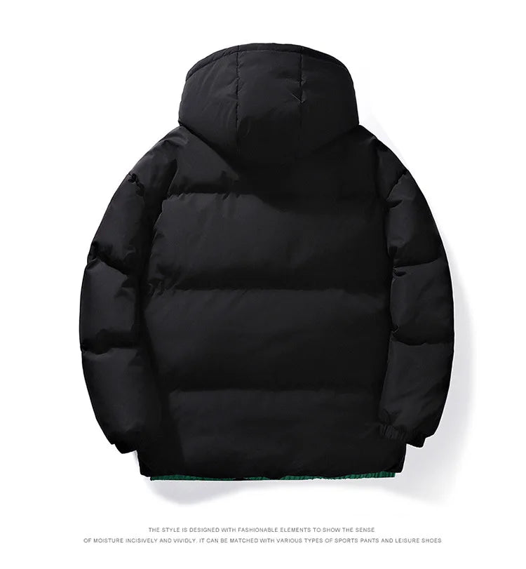 Mens Couple Fashion Cotton Padded Jacket Winter Thick Fleece Lined Hooded Coat Streetwear Parka Outerwear