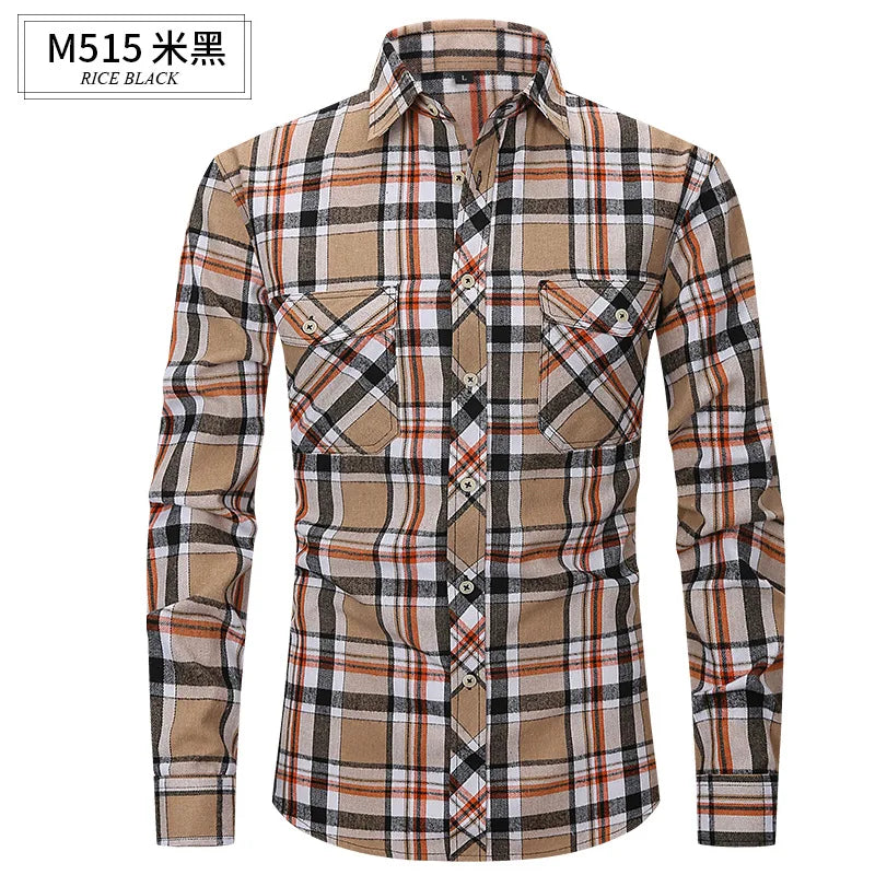 Men's long sleeve shirt ground wool plaid comfortable casual spring summer autumn high quality slim-fit free ironing fast