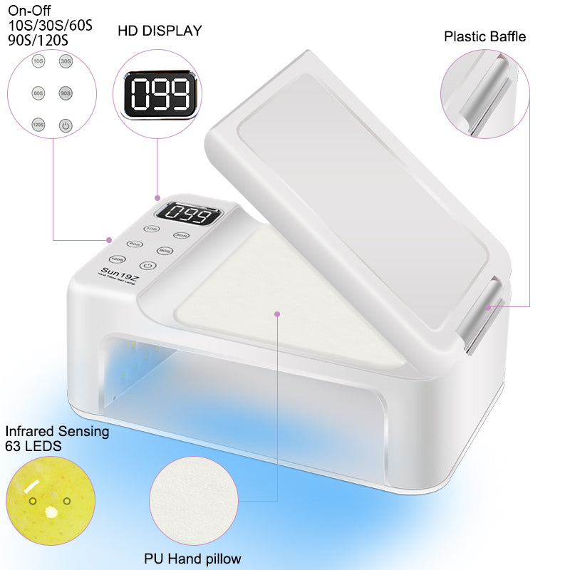 63 LEDS Nail Dryer LED Nail Lamp UV Lamp for Curing All Gel Nail Polish Motion Sensing Manicure Pedicure Salon Tool Big Space